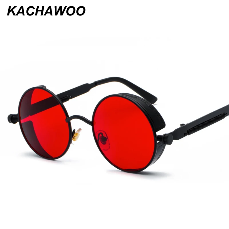 Kachawoo retro steampunk runde solbriller til mænd gave kvinder rød linse metal ramme rundt om solen briller steampunk tilbehør