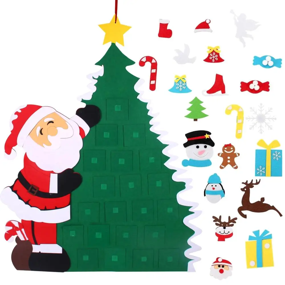 DIY Følte Christmas Tree Decor Santa Claus Kids Legetøj Jul Indretning til Hjemmet 2020 Xmas Gaver NavidadNew År 2021 Cristmas Gaver