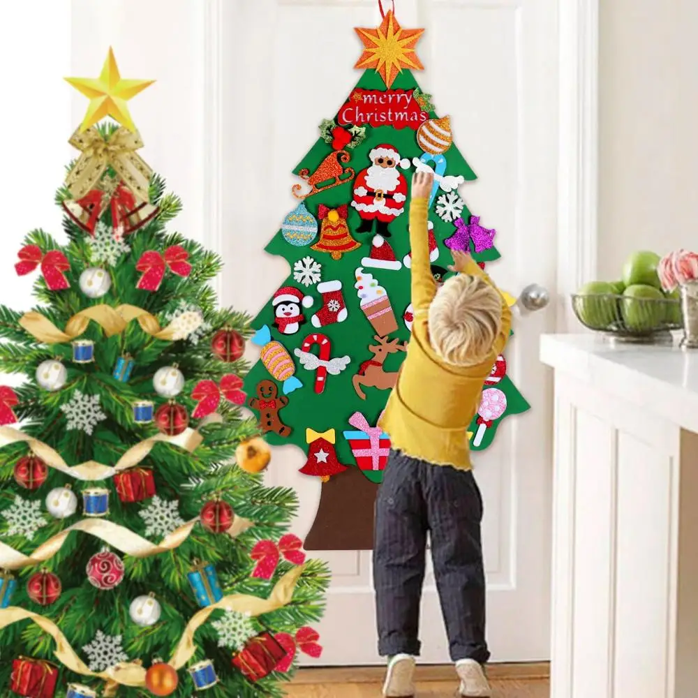 DIY Følte Christmas Tree Decor Santa Claus Kids Legetøj Jul Indretning til Hjemmet 2020 Xmas Gaver NavidadNew År 2021 Cristmas Gaver