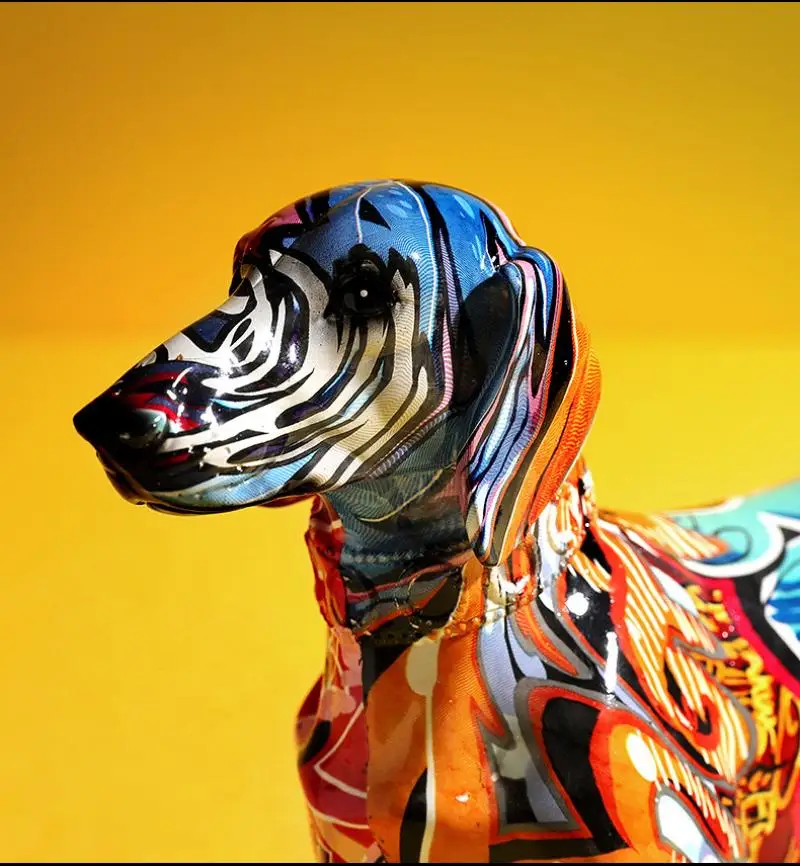 Moderne Farvet Tegning Gravhund Harpiks Skulptur Kreative Simulering Hund Kunst Statue Home Decor Gave Ornament Harpiks Håndværk