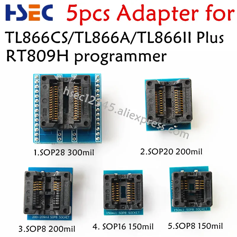 5PCS Adaptere, Stik Kit SOP28+SOP20+SOP16+SOP8 Adapter til TL866CS TL866A TL866II Plus EZP2010 EZP2013 RT809F RT809H Programmør