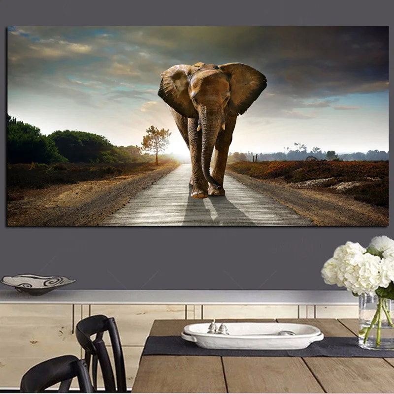 Afrika Elefant Dyr Landskab oliemaleri på Lærred Pop Art Plakat og Print Abstrakt Kunst Væggen Billedet for at Stue Indretning