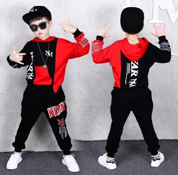 2020 Efteråret Lange Ærmer Børn Sport Drenge Passer Bomuld Casual Street Dance Hættetrøjer + Bukser 2stk Børn Hip Hop Tøj, Udstyr