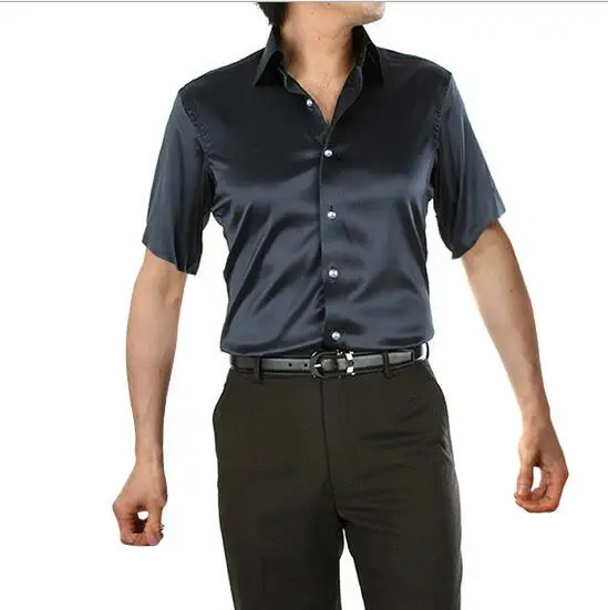 Høj Kvalitet mandlige korte ærmer silke skjorte mærke Sommeren mænd shirts Ren farve fritids-business skjorter plus størrelse 5XL hot salg