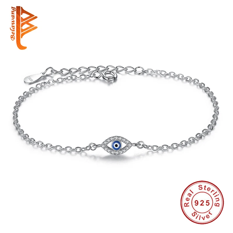 Luksus 925 Sterling Sølv Armbånd CZ Crystal Charms Armbånd Blå Emalje Lucky Eye Perler Armbånd til Kvinder Tyrkiet Smykker
