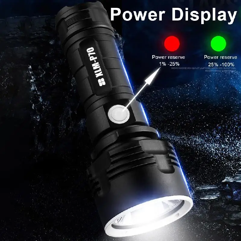 Super Kraftig LED Lommelygte USB-Genopladelig Vandtæt Lampe Ultra Lyse Lanterne Camping