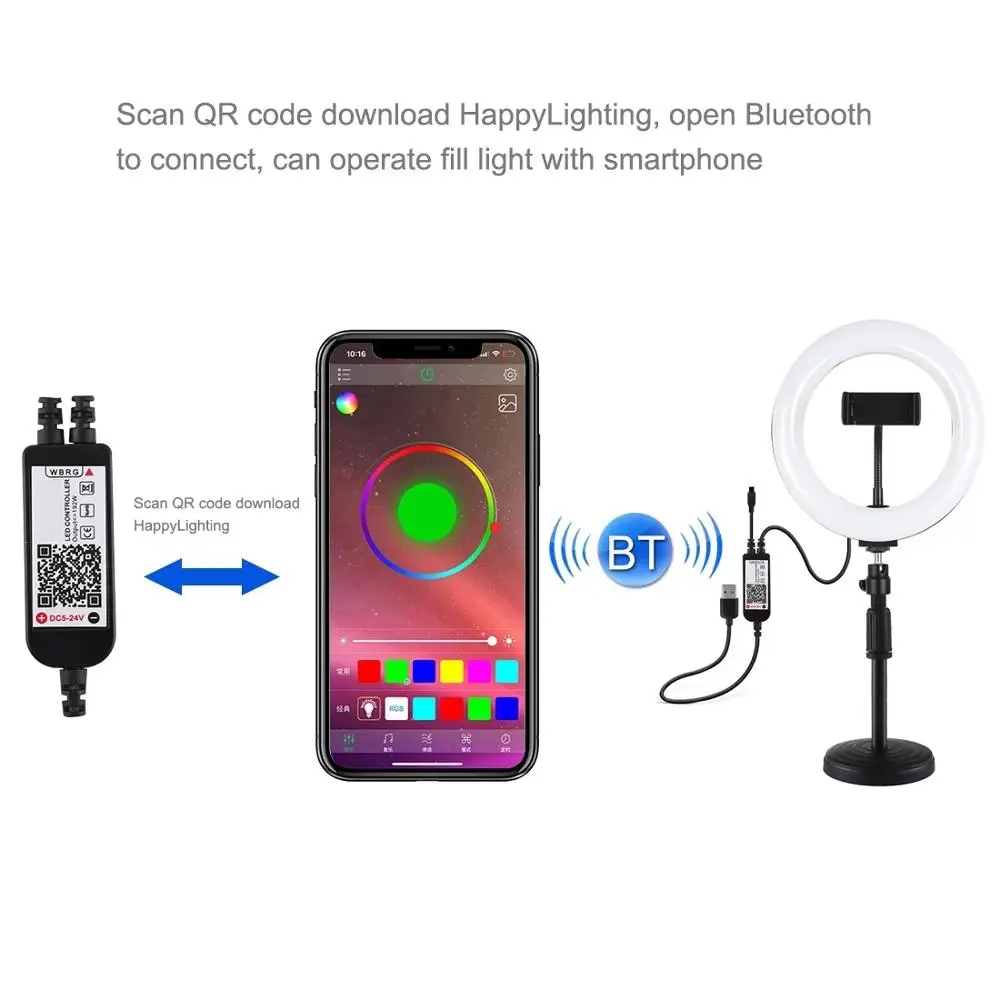 PULUZ 7,9 tommer RGBW Selfie Ring Lys med mobilholderen Stå for Tiktok Video Fotografering LED-Ringen Lys Kit Live Udsendelse