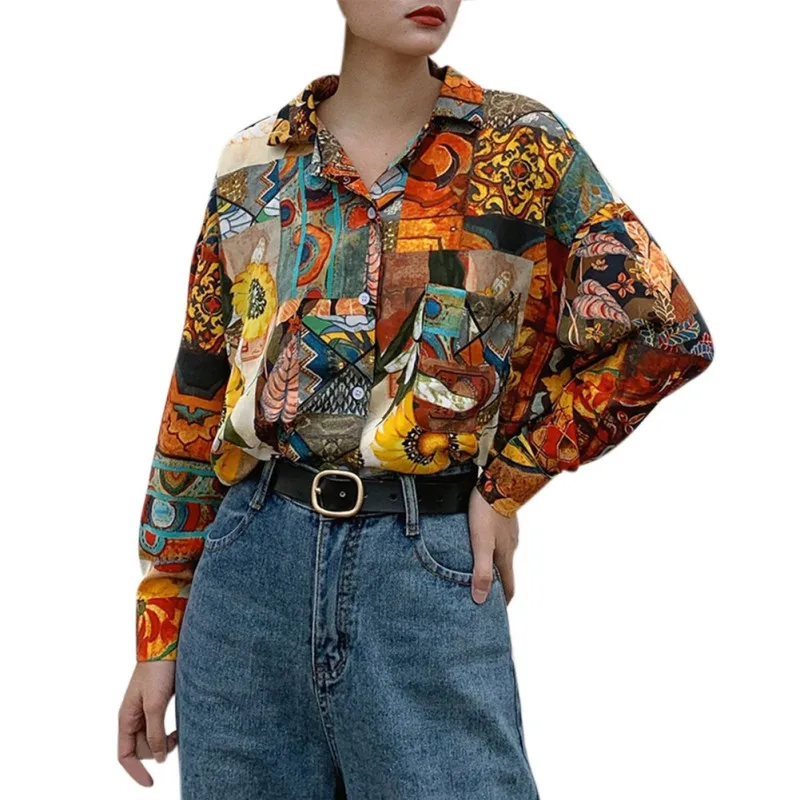 Kvinder Tøj Damer Van Gogh Solsikke Print-Shirt i Retro Olie Maleri Print Design Toppe Pige Løs Shirts S-XL