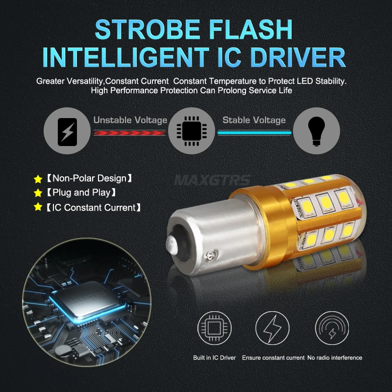 2x Strobe Flash P21W S25 1156 Ba15S 3030 Chip LED-Pære Blinker Bil Stop Backup (Stop sikkerhedskopiering Bremse-Turn Parkering Hale Signal Lys Hvid Gul