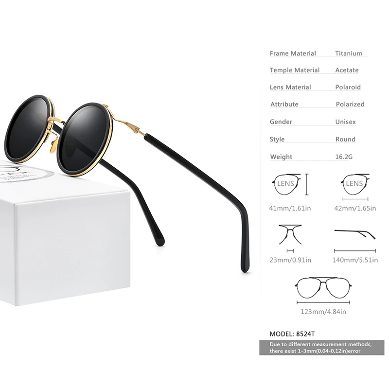 FONEX Acetat Titanium Solbriller Mænd Vintage Runde Polariserede solbriller til Kvinder 2020 Nye UV400 Nuancer Lille Ansigt 8524