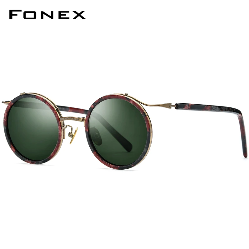FONEX Acetat Titanium Solbriller Mænd Vintage Runde Polariserede solbriller til Kvinder 2020 Nye UV400 Nuancer Lille Ansigt 8524