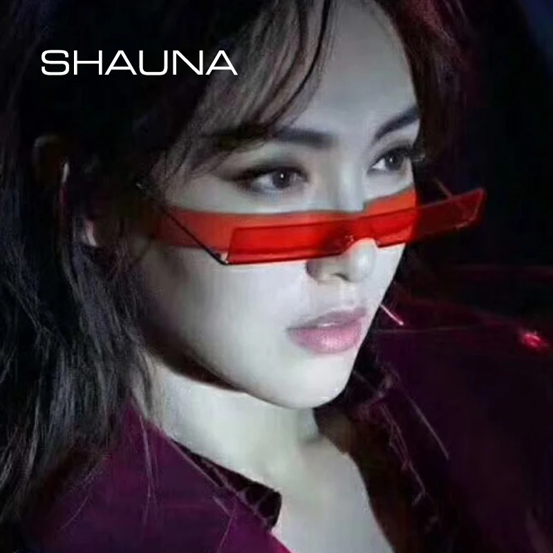SHAUNA Mode Halv Frame Lille Rektangel Solbriller Kvinder Brand Designer Ins Populære One Piece Røde Nuancer Mænd
