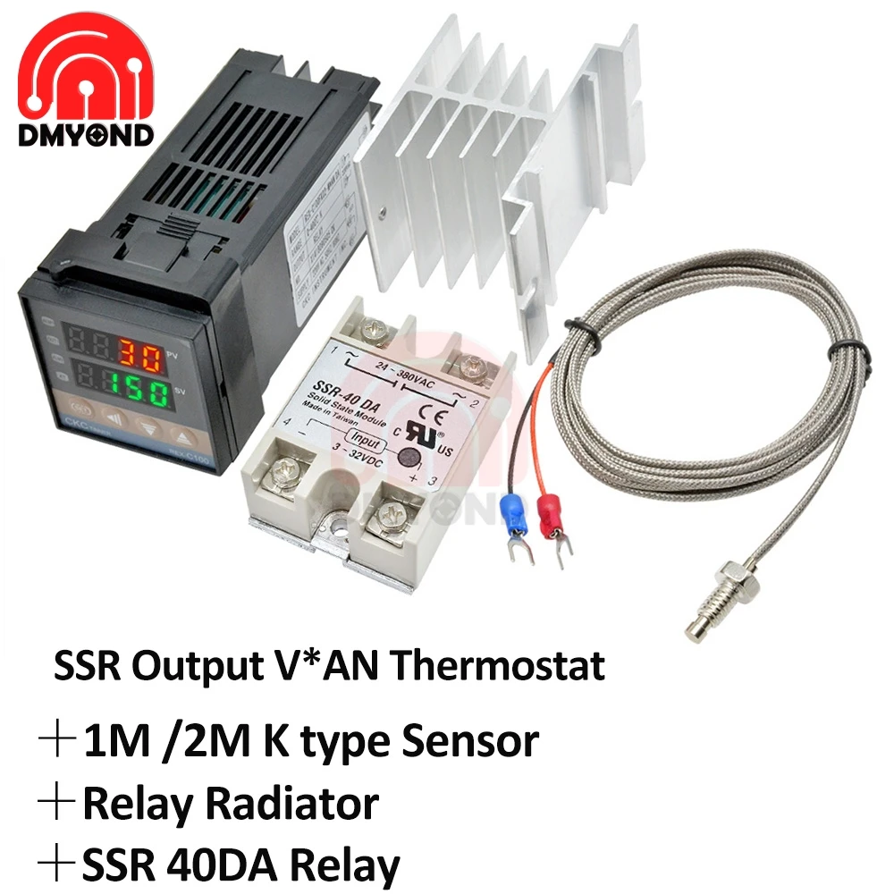 Nye REX-C100 Digital Termostat Temperatur Controller PID SSR 40DA Solid State Relæ K Termoelement Probe Sensor Relæ Radiator