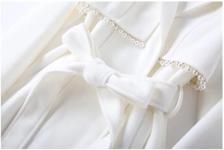 2020 Nye Ankomst Pearl Design Hvid Sort Uld Frakke Kvinder Vinteren Varm Uldne Lange Trenchcoats, Elegante Damer, Kvinder Outwear