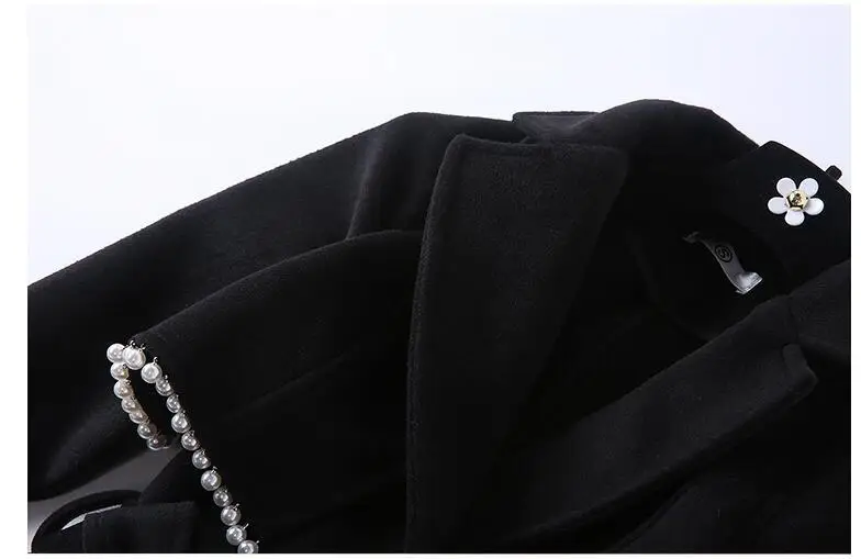 2020 Nye Ankomst Pearl Design Hvid Sort Uld Frakke Kvinder Vinteren Varm Uldne Lange Trenchcoats, Elegante Damer, Kvinder Outwear