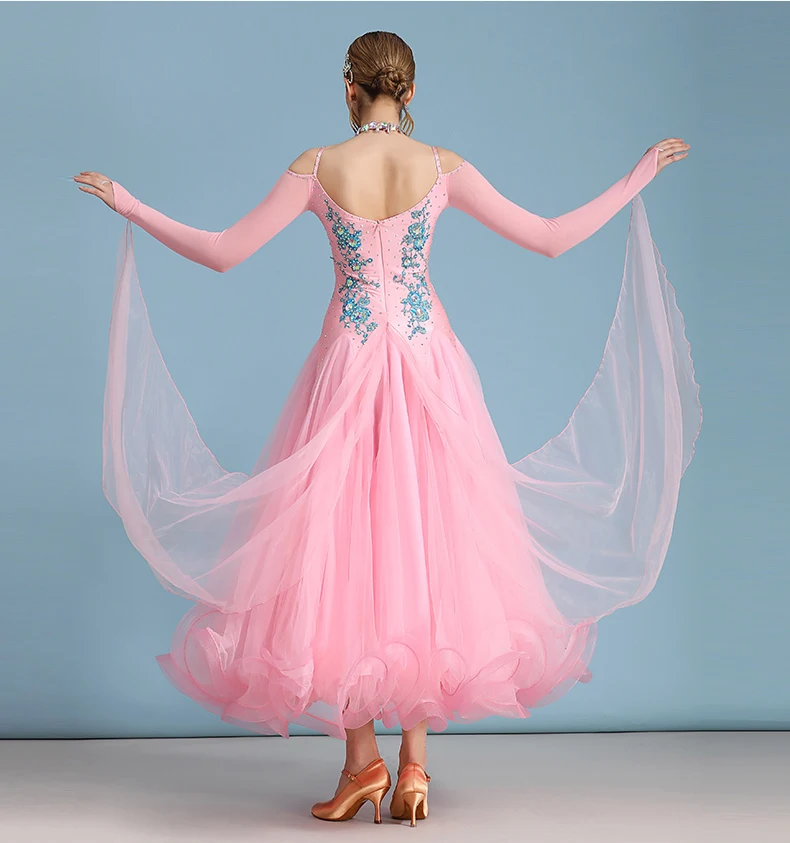 Standard Ballroom Dans Kjoler Voksen Nyt Design Pink Vals Konkurrence Dans Nederdel Piger Avancerede Tango Ballroom Dans Kjole