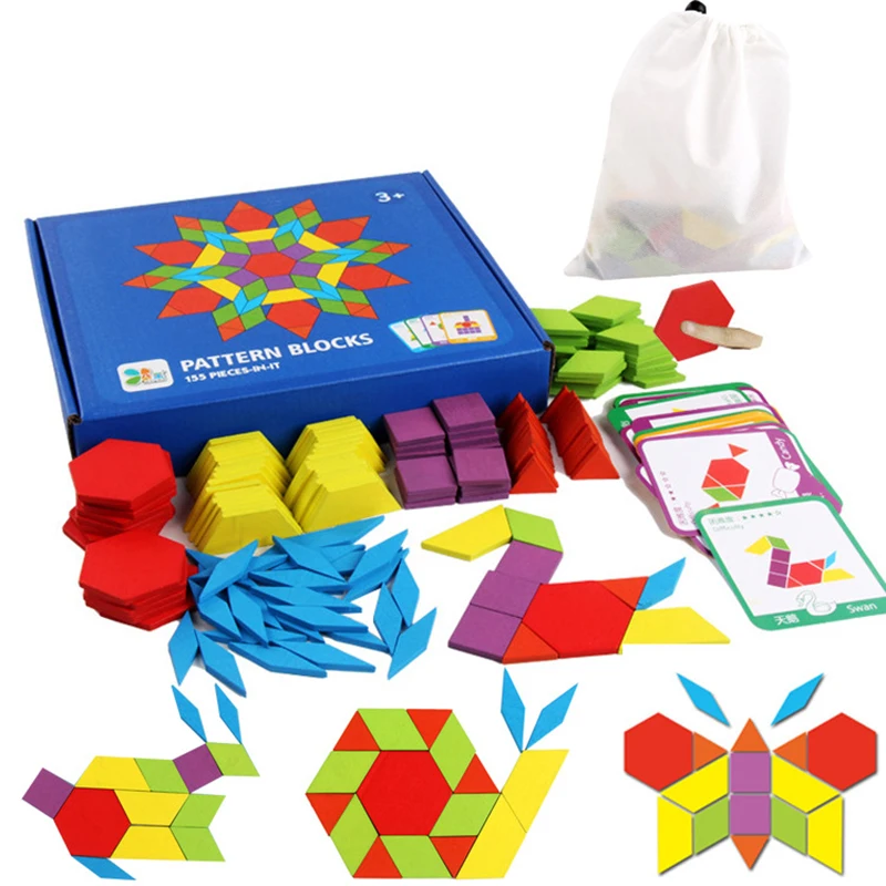 155pcs Træ-Form Puslespil yrelsen Indstiller Farverige Montessori Læring Kognitiv Tidlig Pædagogisk Legetøj for Børn, Kids Baby
