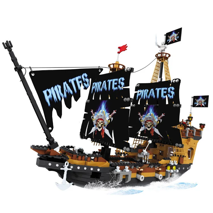 Pirat Serie Skib Drage Slot Byggesten Sorte Perler Sæt Mursten Corsair Båd Tal Børns Legetøj
