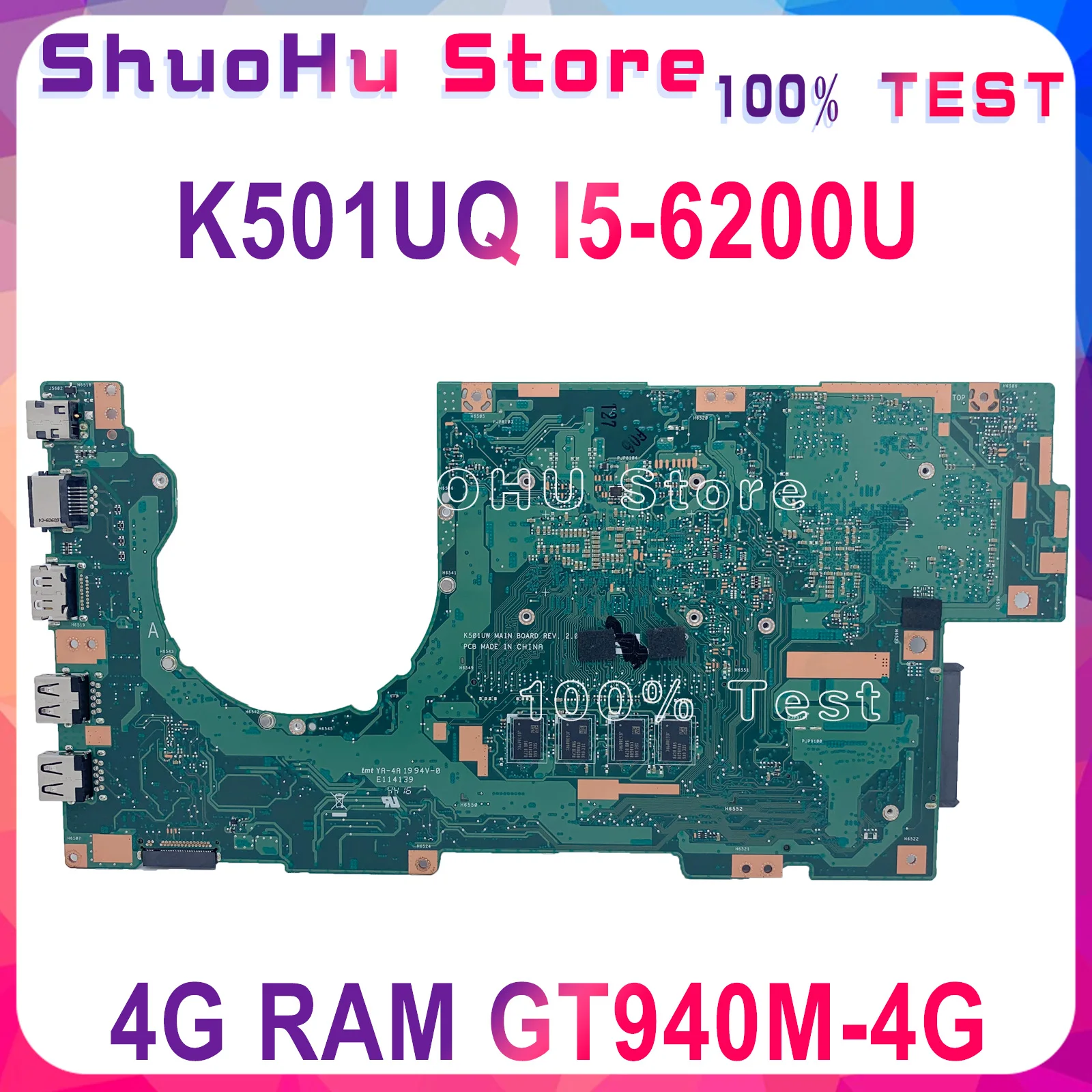 KEFU K501UQ For ASUS K501UQ K501UW K501U K501UW K501UQ A501UB Laptop Bundkort Testet GTX940M-4G-I5-6200U oprindelige arbejde