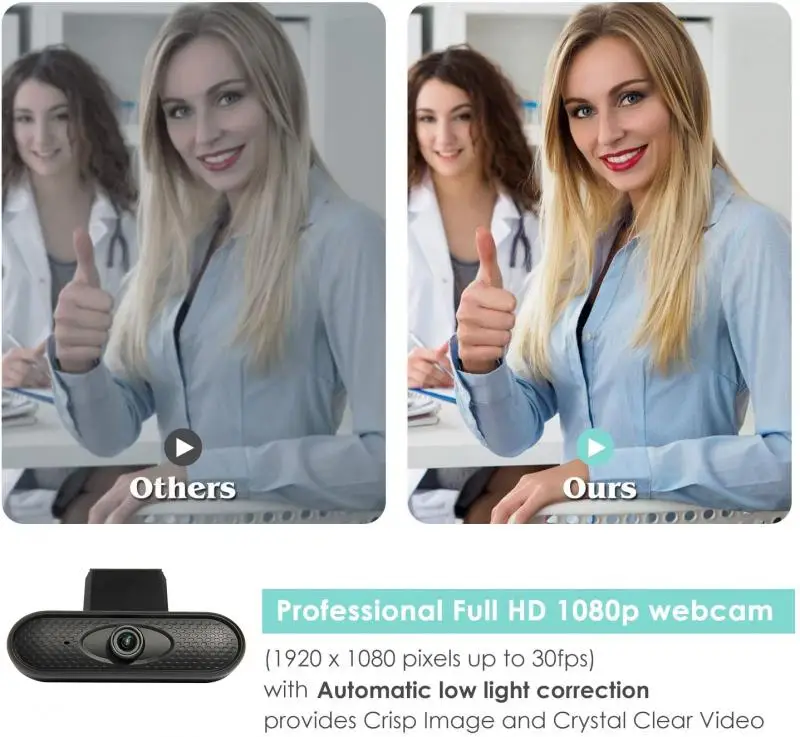 USB 2.0 1080P HD-Webcam Indbygget Mikrofon Clip-On til Desktop-værdiboks til Bærbar Computer er Kompatibel med Windows 2000/XP/7/8/10 USB 3.0 hub valgfri