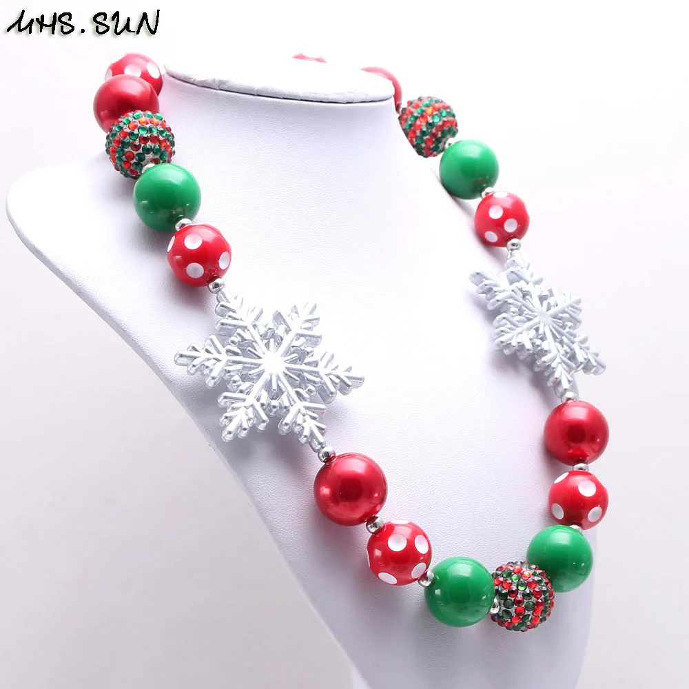 MHS.SUN Jul style børn børn bubblegum halskæde 1pc håndlavede perler, snowflake piger halskæde baby gave festival smykker
