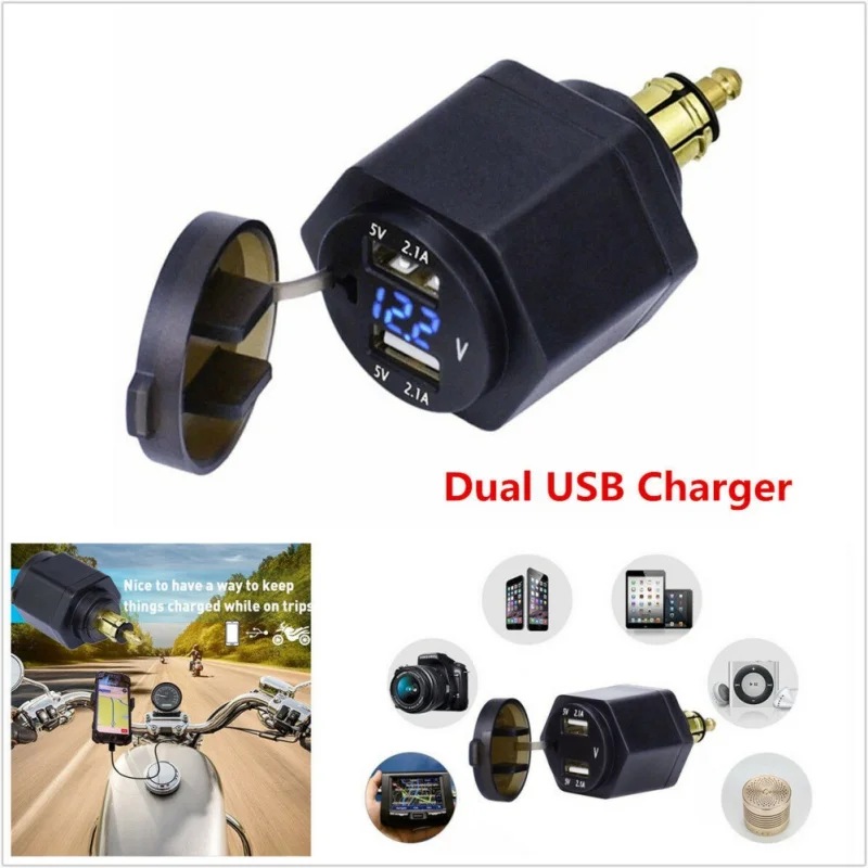 Vandtæt Dual USB Oplader Power Adapter LED-Voltmeter DIN-Stik Stik Til BMW Triumf Hella Motorcykel
