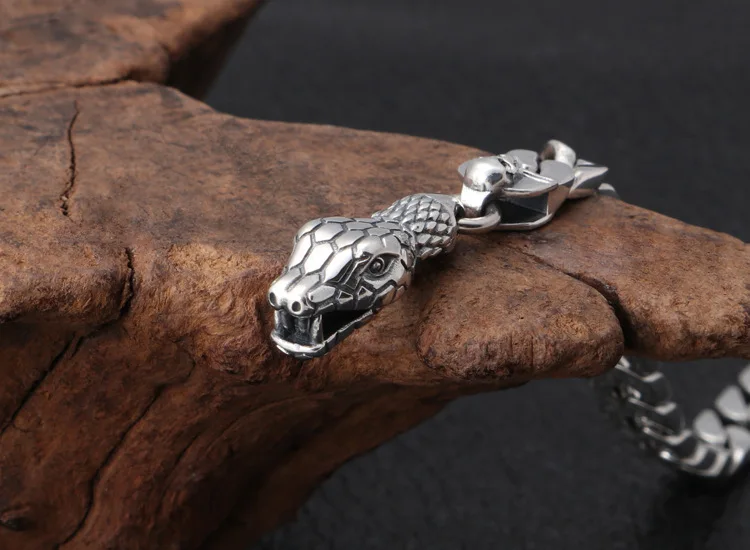 925 sterling sølv mænds håndled kæde smykker Thai sølv lys slange hoved spænde armbånd gratis fragt