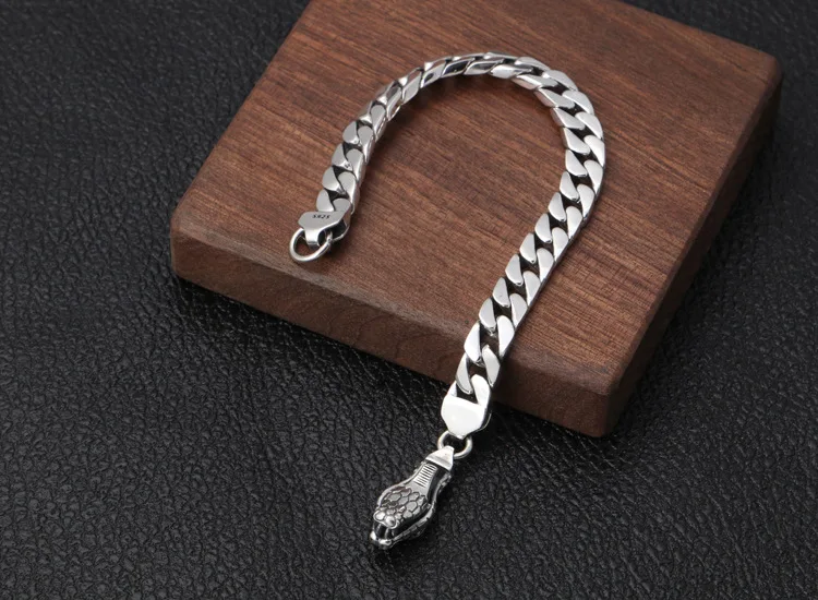 925 sterling sølv mænds håndled kæde smykker Thai sølv lys slange hoved spænde armbånd gratis fragt