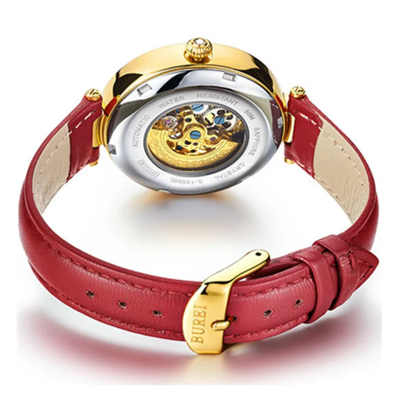 Reloj Mujer BUREI Brand Kvinder Mekaniske Ure Damer Luksus Vandtæt Krystal Safir Automatisk Armbåndsur Relogio Feminino