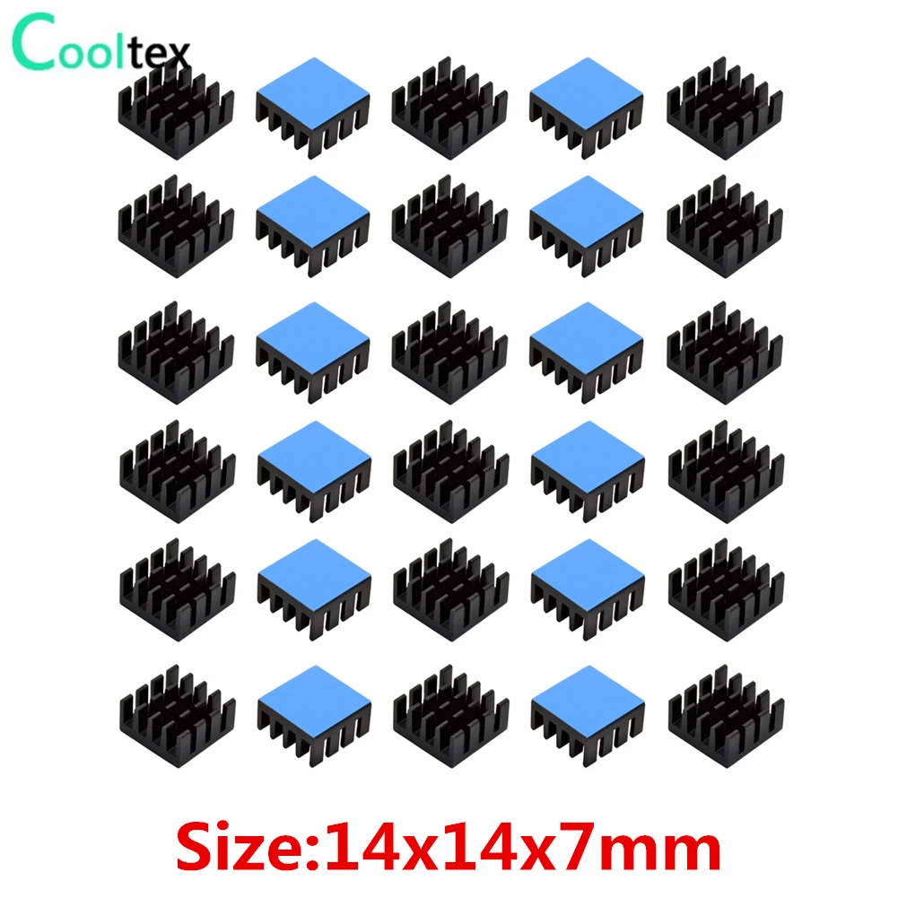 30stk 14x14x7mm Aluminium Heatsink Radiator Cooling Køler til Raspberry pi Elektronisk Chip IC MOS Med Termisk Ledende Tape