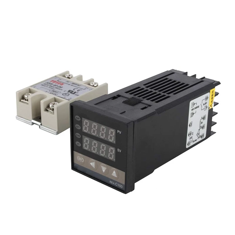 Digital PID Temperatur Controller Kit med Dobbelt Digitalt Display REX C100 Termostat + 40Da SSR Relæ+ K Type Sonde Sensor