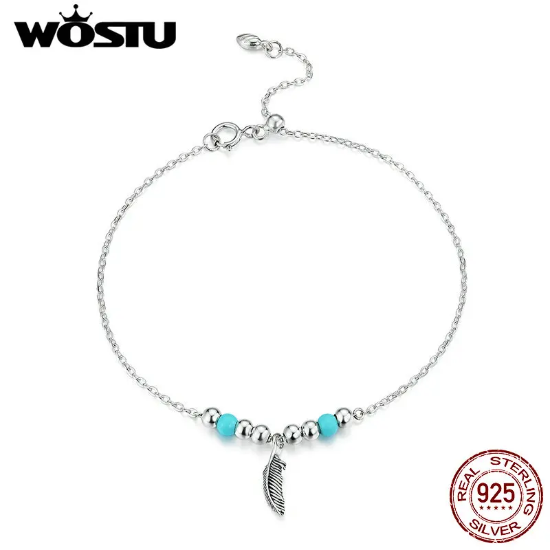 WOSTU 2020 Nye 925 Sterling Sølv Retro Læder Og Beaded Kæde Femme Armbånd til Kvinder karabinlås Fine Smykker CQB181