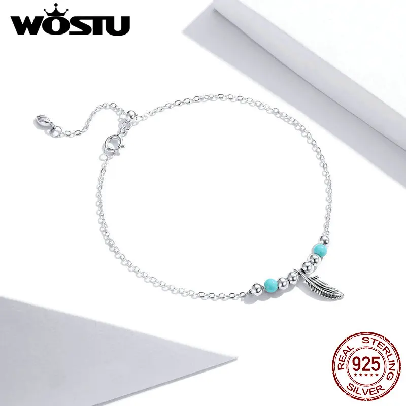 WOSTU 2020 Nye 925 Sterling Sølv Retro Læder Og Beaded Kæde Femme Armbånd til Kvinder karabinlås Fine Smykker CQB181