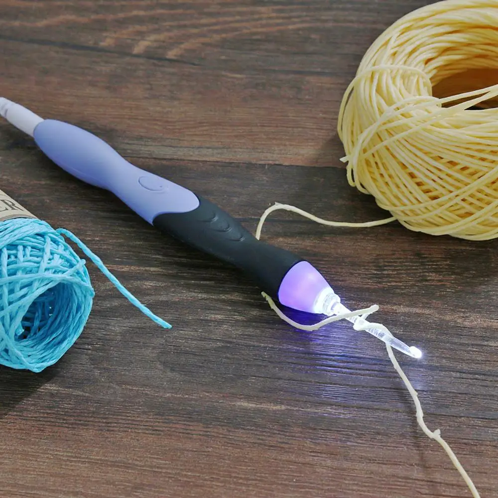 9 i 1 Lys Op hæklenåle strikkepinde USB LED Strikke Værktøjer DIY Vævning Sweater Syning Værktøjer Håndværk