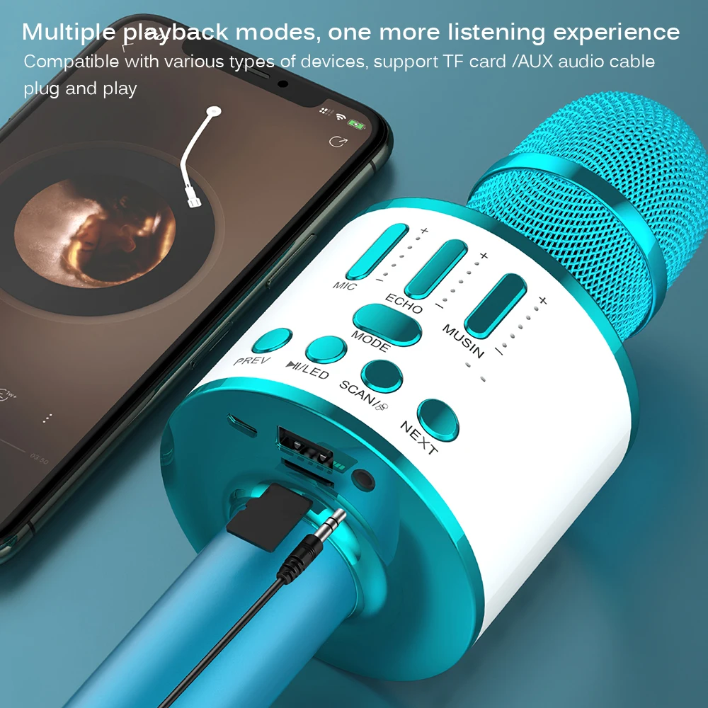 Højttaler KTV Musik Spiller, Synger Håndholdte Mikrofon Mic med Led Lys Professionel Bluetooth Wireless Karaoke Mikrofon