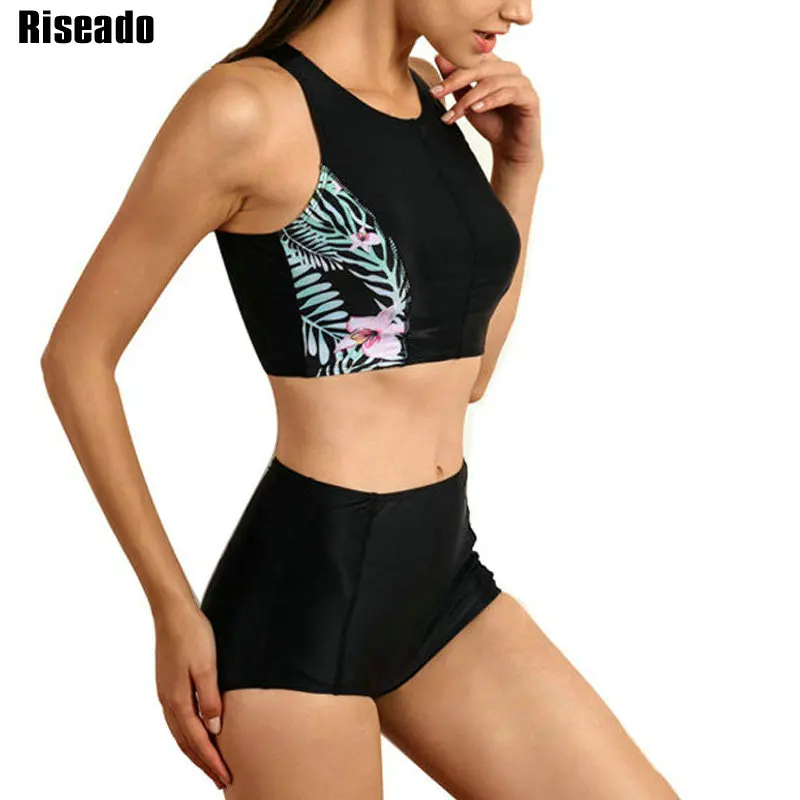 Riseado Sport Badetøj Kvinder 2021 Bikinier Høj Talje Badedragt Floral Print Bikini Sæt Badetøj Sommer Strandtøj