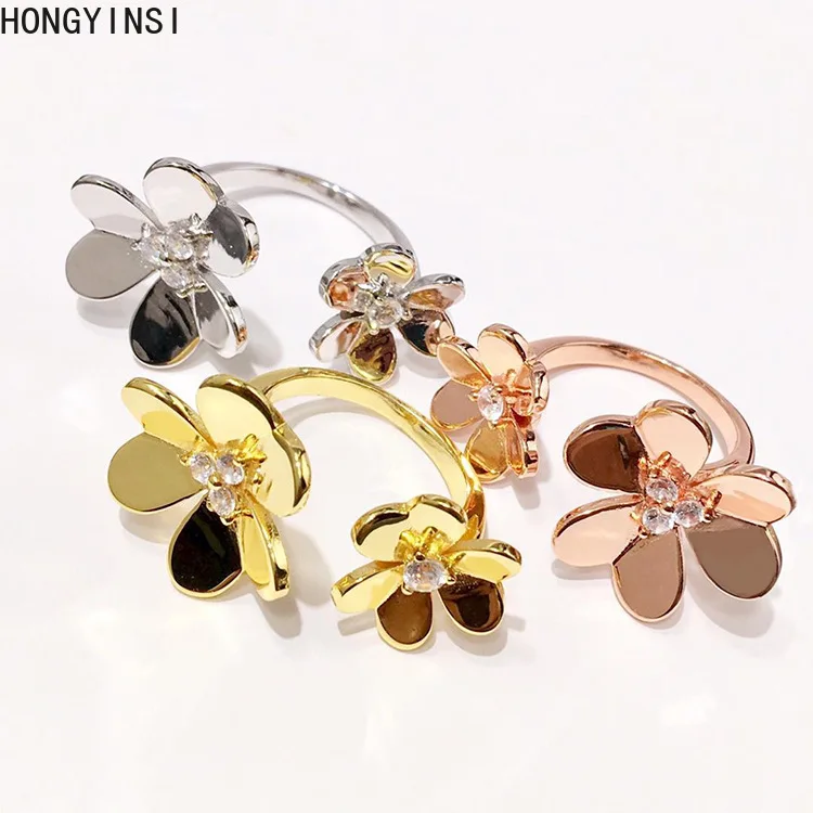 Frivole Flower Ring Rose Gold Guld Farve Med AAA Zircon Åbne Design Brand Smykker til kvinder