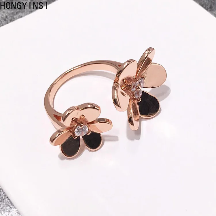 Frivole Flower Ring Rose Gold Guld Farve Med AAA Zircon Åbne Design Brand Smykker til kvinder