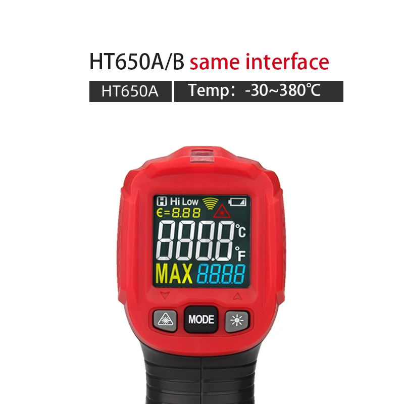 HABOTEST HT650A Infrarød Laser Køkken Termometer 380 Celsius Farverige Skærm Høj Temperatur For industrien