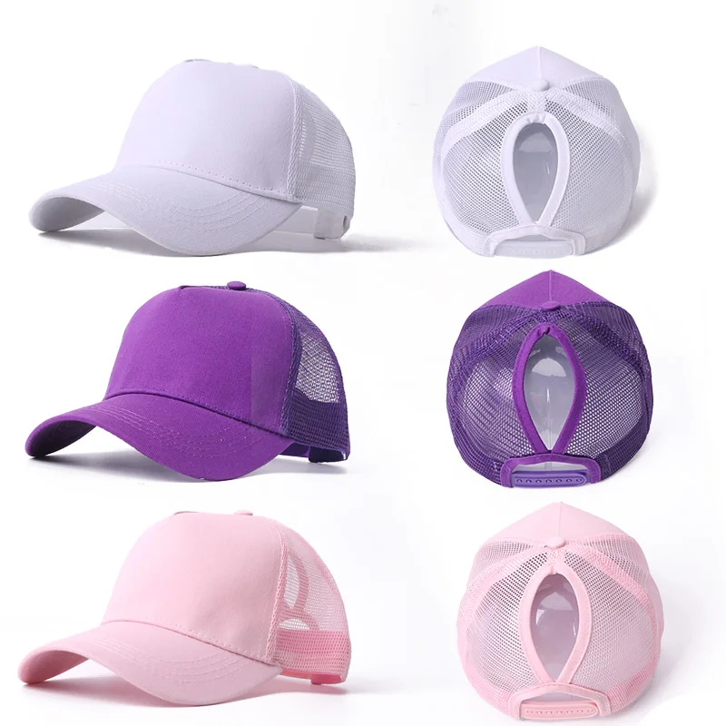 Mesh Baseball Cap For Kvinder, Mænd, Forår, Sommer, Sol Hat Unisex Justerbar Udendørs Hip-Hop Mode Hestehale Solid Farve Tynd Caps