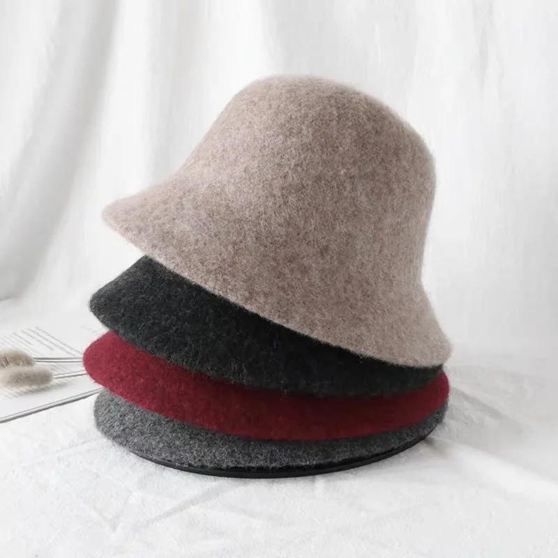 Efterår og Vinter Uld Bucket Hat Kvinder, Mode, Vintage Fisker Hatte Alsidig Cap Foråret Følte, Hat 6 Farver Sammenklappelig gratis fragt