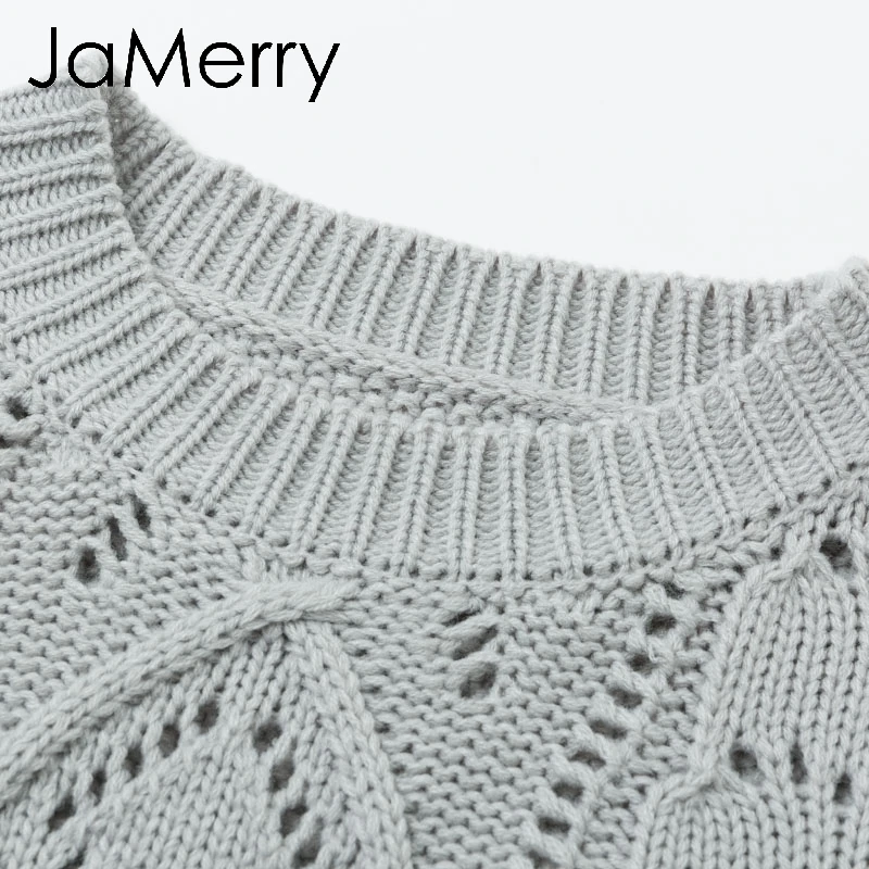JaMerry Vintage hule ud strikket kvinder pullover sweater Lanterne ærme kvindelige efterår og vinter sweater O-hals casual jumper 2019