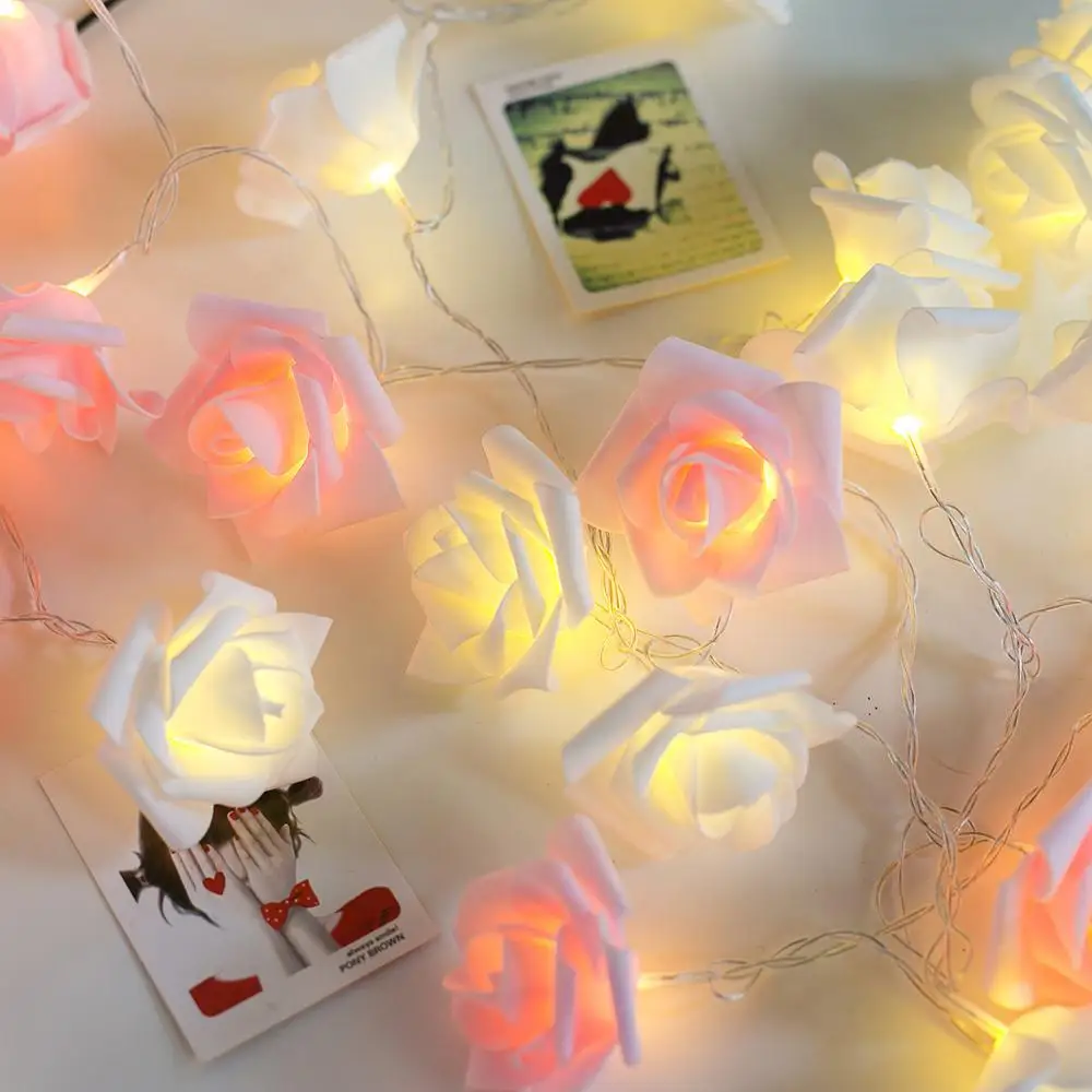 Led Rose Light Simulering Blomst Batteri Lampe String Lys Bryllup Dekoration Valentine ' s Day Værelses Hjem Fe julefrokost