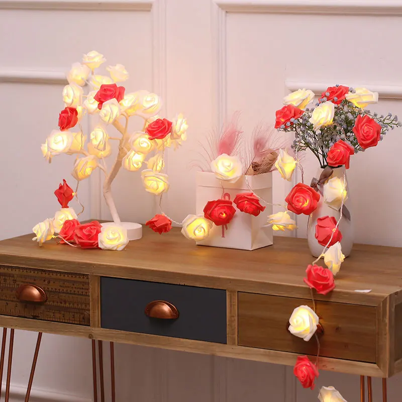 Led Rose Light Simulering Blomst Batteri Lampe String Lys Bryllup Dekoration Valentine ' s Day Værelses Hjem Fe julefrokost
