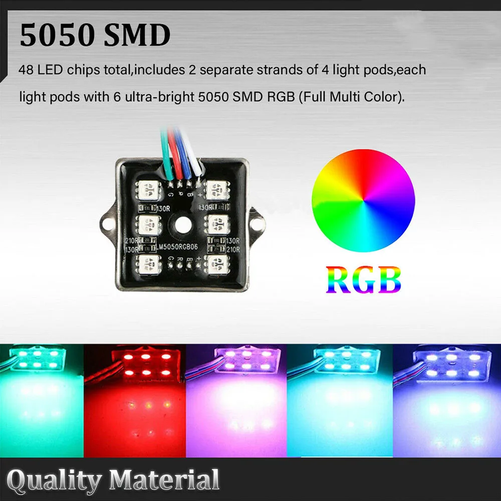 48 LED Underglow RGB Rock Flerfarvet Lys Neon Stribe Lys Kit Flerfarvet SMD5050 Fjernbetjening LED-Lys Til kørsel i offroad-Lastbil