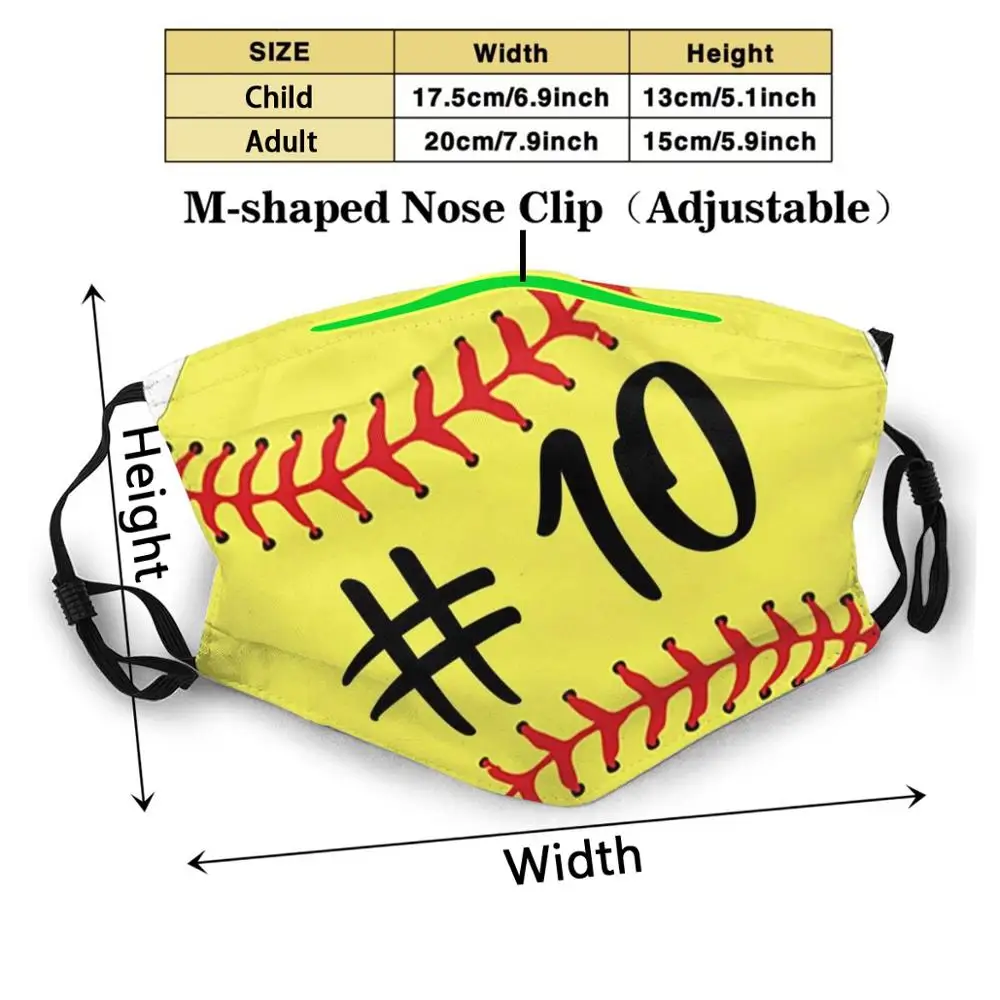 Softball Spiller Tilbage Uden Nummer 10 #10 Ball Sporten Sticker Gave Ansigtsmaske Vaskbart Filter Sommeren Hot Salg Munden Masker Softball
