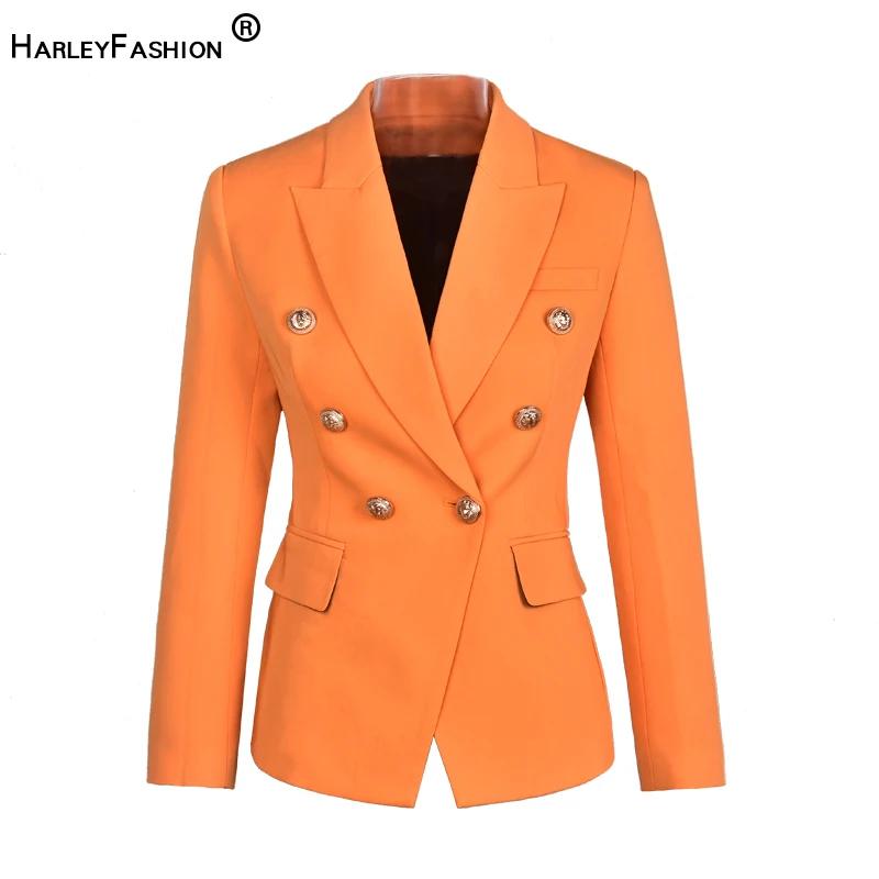 HarleyFashion Plus Size Kvinder Foråret Efteråret Elegante Solid Candy Orange Farve Slank Blazer Fashion Tendens Knapper Kvalitet Blazere