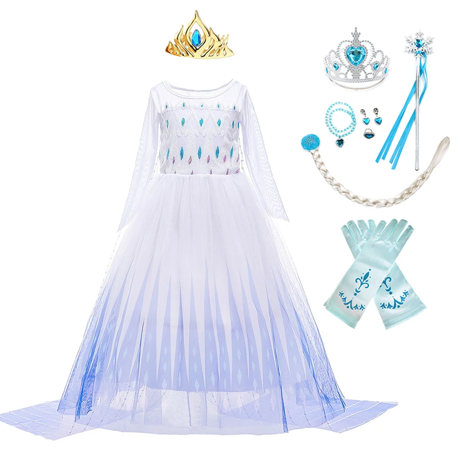 Ghildren Prinsesse Kostume Snow Queen Elsa Party Dress Jul, Fødselsdag, Gave, Tøj Cosplay 2 Winter White Nye År Forklædning