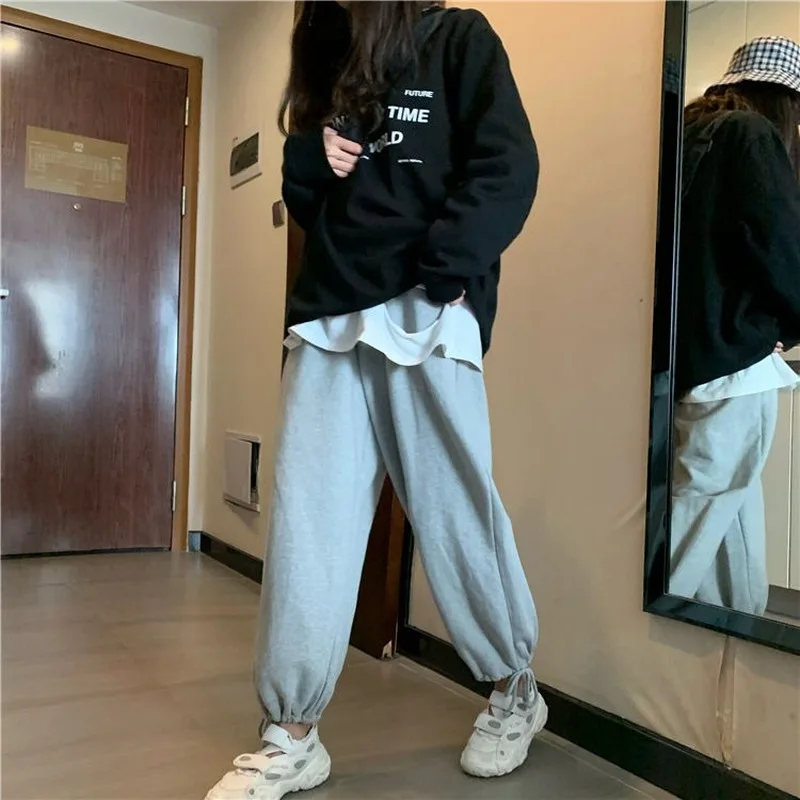 Bukser Kvinder Plus Size Harem Sorte Joggingbukser Koreansk Mode Streetwear Bukser Dame Nyeste God Stof Fortykkelse Stilfulde