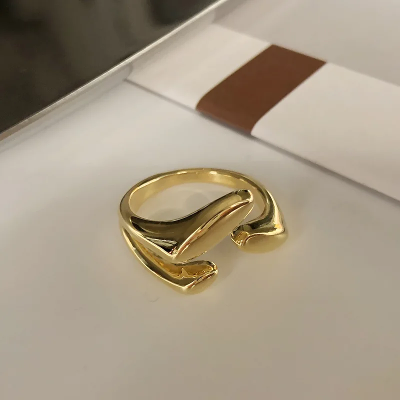 Trendy Metal Geometriske Uregelmæssige Åbning Ring Justerbar Guld Sølv Farve for Kvinder, Piger, fødselsdagsfest Smykker Gaver